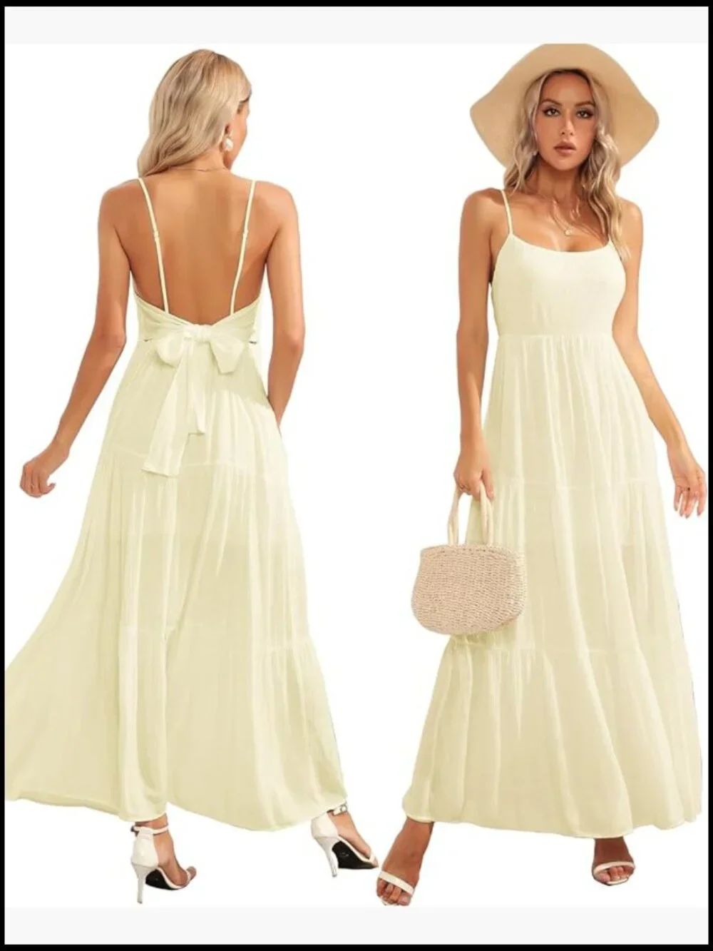 Spaghetti Strap Maxi Dress Flowy Pleated Swing Beach Sundress Backless